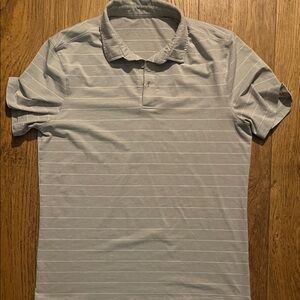 Lululemon Athletica Light Gray Striped Polo Shirt